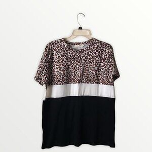 NWOT - Spadehill Short Sleeves Leopard Print Ivory Black T-Shirt